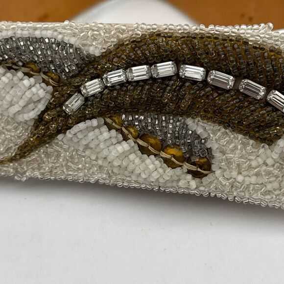 Vintage 1950s 1960s Hand Beaded Belt Ivory Brown Glass Seed Beads Small‎ main image 13